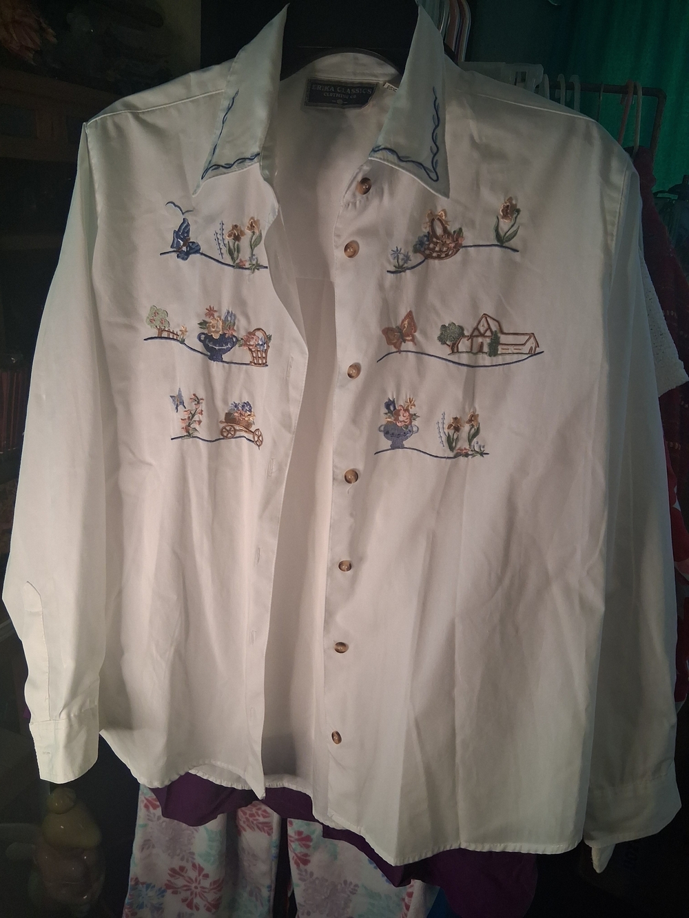 Embroidered White Button-Down Shirt for Women